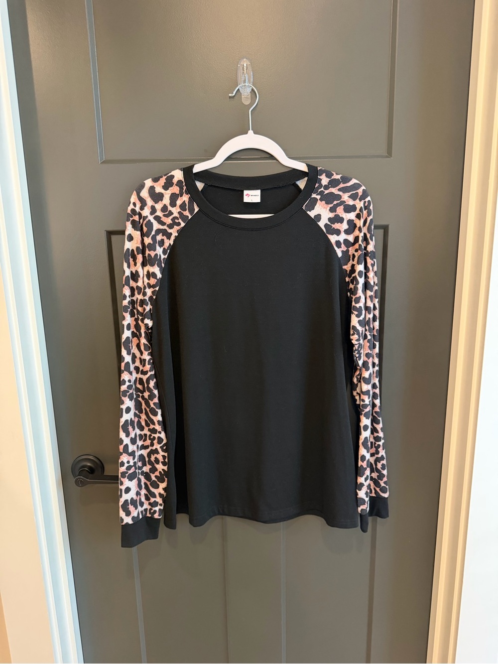 Black Leopard Sleeve Raglan Top